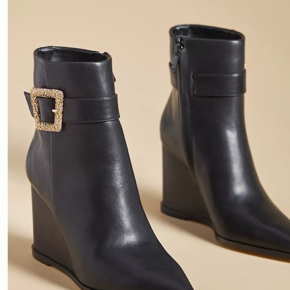 Sam Edelman Black Ankle Boots with Gold Buckle - Picture 3 of 13
